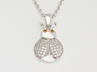 银饰厂家批发 S925纯银甲壳虫微镶锆石吊坠项链——深圳市约瑟兄弟珠宝首饰